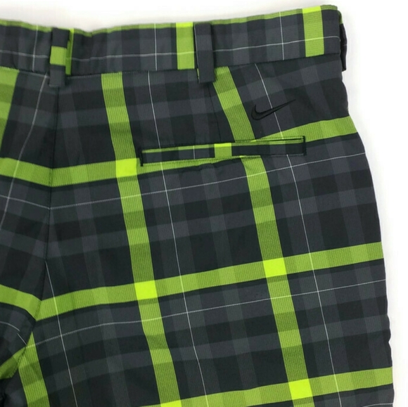 Nike Dri Fit Black Neon Green Plaid Slim Fit Golf Shorts Mens 36 NWOT - Picture 6 of 12